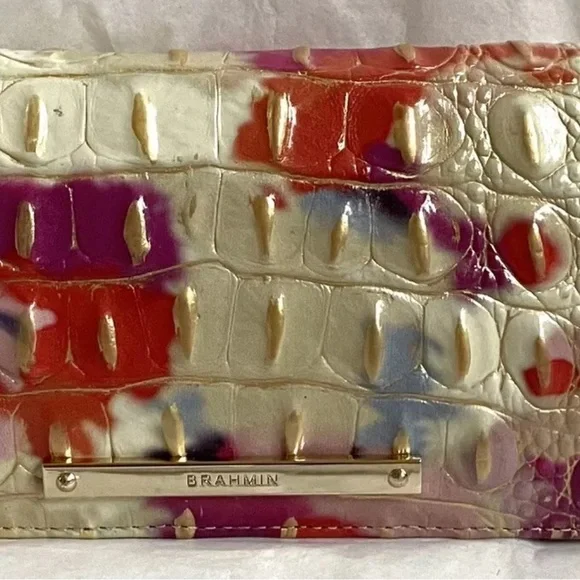 NWT! RARE Brahmin Melbourne Ady Croc Embossed Leather Slim Wallet FIESTA!!!